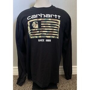 Carhartt Relaxed Fit Camo Flag Graphic Shirt Men's Size XL Black Long Sleeve